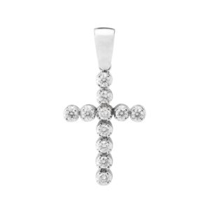 080 Pandant Cruce Din Aur Alb De 18k Cu Diamante De 0.44ct